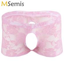 Sexy Panties Men Sissy Erotic Sheer Lace Floral Boxer Shorts Underwear Hot Open Butt Underpant with Penis Hole Gay Slip Lingerie 2024 - buy cheap