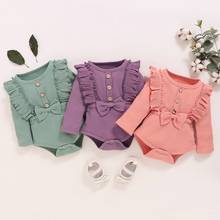 2020 Toddler’s Spring Autumn Clothes Solid Color Ruffle Long Sleeves Ribbed Rompers with Bowknot for Baby Girl 0-18 Months 2024 - buy cheap