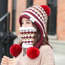 JIUCE046-Conjunto de dos piezas de gorro de punto con pompón y bufanda gruesa para mujer, gorro de punto trenzado, Gorros de invierno 2024 - compra barato