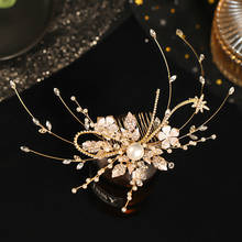 Conjunto de jóias de luxo noiva cor ouro folha cristal pente cabelo brincos conjunto acessórios para o cabelo casamento feminino headpeice bandana vl 2024 - compre barato