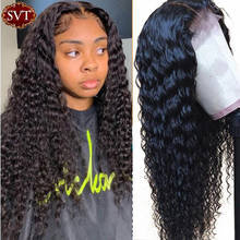 SVT Indian Deep Wave Curly Human Hair Wigs MIddle Side Part Lace Closure Wigs For Women Curly Long 4X4 Glueless Lace Front Wigs 2024 - buy cheap