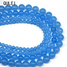 Contas de pedra de calcedônia azul natural aaa, contas espaçadoras soltas para fazer joias, pulseiras artesanais faça você mesmo 15 "fio 6/8/10/12mm 2024 - compre barato