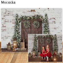 Mocsicka Photography Backdrop Vintage Wooden Door Christmas White Brike Wall Photocall Background Photo Studio Wreath Toy Decor 2024 - buy cheap