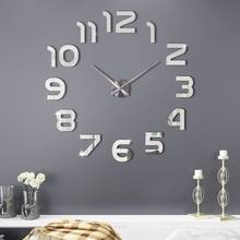 Relógio de parede grande design moderno, faça você mesmo, adesivo 3d, decoração de casa silenciosa, sala de estar, relógio de parede grande acrílico prata 2024 - compre barato