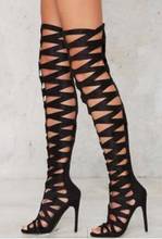 New Arrival Hot Woman Summer Black Brown Gladiator Cuts Out Over The Knee Boots Buckles Stiletto Heels Thigh High Long Boots 2024 - buy cheap
