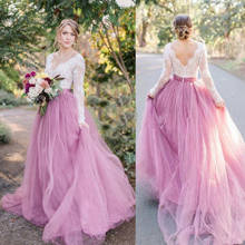 Кружевное свадебное платье с v-образным вырезом, розовая юбка, длинные рукава, свадебные платья, Vestido de Noiva Robe de Mariee, винтажные свадебные платья 2024 - купить недорого