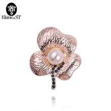 Rhinestone Rose gold /Black Flower Brooch Fashion Vintage Brooches and Pins Elegant Coat Accessories Plant Jewelry 2024 - buy cheap