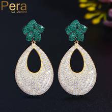 Pera Elegant Micro Full CZ Zircon Long Big Green Flower Round Dangle Wedding Earrings for Women Engagement Party Jewerly E650 2024 - buy cheap