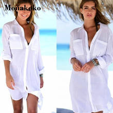 2019 White Cover Up Women Cotton Beach Shirt Bikini Cover ups Beach wear Beach Dress Tunic Swimwear Swimsuit Pareo Sarong Robe 2024 - buy cheap