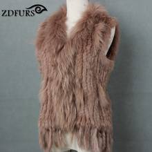 2020 FXFURS fashion natural real rabbit fur vest with raccoon fur collar waistcoat/jackets rex rabbit knitted  winter for women 2024 - buy cheap