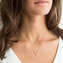 Collar de doble capa para mujer, gargantilla de cuentas de oro en V, colgante en el cuello, cadena de clavícula XL894 2024 - compra barato