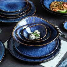 New Creative Beautiful Kiln Glaze Blue Ceramic Tableware Household Flat Deep Steak Breakfast Plate Large Bowl 2024 - buy cheap