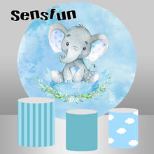 Sensfun Elephant Baby Shower Newborn Round Backdrop For Photography Blue Boys 1st Birthday Party Background Plinth Covers Custom 2024 - buy cheap