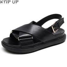 Women Sandals Black Hasp Genuine Leather Ladies Sandals Summer Shoes Flat Sandals Open Toe Beach Shoes Woman Platform Sandals 2024 - buy cheap