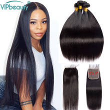 Straight Bundles With Closure Peruvian Hair Weave Bundles With 4x4 Lace Closure Remy Human Hair 3 Bundles With 6x6 Closure 10-30 2024 - buy cheap
