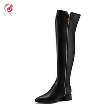 Original Intention Genuine Leather Black Knee High Boots Woman ZIP Boots Pointed Toe Square Heels Sexy Lady Shoes Plus Size 5-13 2024 - buy cheap