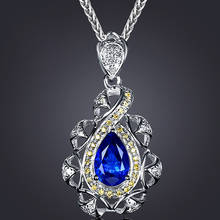 Luxo safira azul pedras preciosas pingente de cristal colares para as mulheres diamantes branco ouro prata cor gargantilha corrente jóias bijoux 2024 - compre barato
