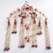 Conjunto completo de accesorios para el cabello para novias, tocado de novia chino con cuentas Rojas, 2019 2024 - compra barato