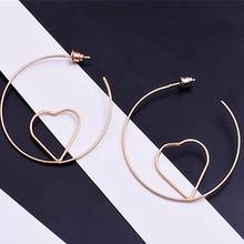 QCOOLJLY Simple Circle Double-layer Hollow Heart Dangle Earrings Exaggerated Geometric Love Earrings for Women Jewelry Gift 2024 - buy cheap