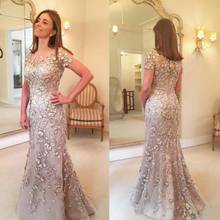 Hot 2021 Short Sleeves Mermaid Mother of the Bride Dresses Lace Long Formal 3D Floral Evening Wedding Party Gown vestaglia sposa 2024 - buy cheap
