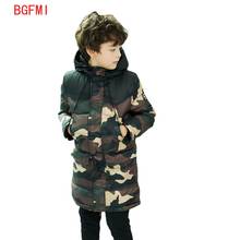 Casaco de camuflagem para meninos, jaqueta longa com capuz e estampa camuflada, quente, grossa e à prova de vento para crianças 2024 - compre barato