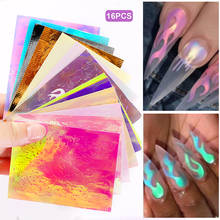 16Pcs Flame Nail Sticker Aurora Fire Nail Holographic Strip Tape Flame Reflective Adhesive Foils Laser Nail Art Decal Stickers 2024 - buy cheap