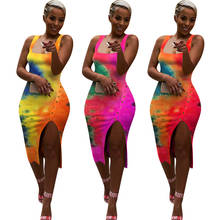 Echoine Midi-vestido sin mangas con estampado Tie-Dye para mujer, Sexy, Bodycon, Vintage, para fiesta y discoteca, para verano 2024 - compra barato