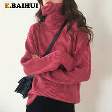 Ebaihui suéter feminino de malha gola alta outono pulôver liso estilo coreano feminino manga longa moletom feminino 2024 - compre barato