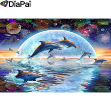 DIAPAI-pintura de diamante 5D Diy, punto de cruz "Animal dolphin moon", decoración del hogar, diamantes de imitación completos, incrustados, bordado de diamantes A26907 2024 - compra barato
