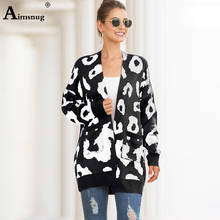 Aimsnug-cárdigan largo de leopardo para mujer, suéteres de manga larga, Túnica, prendas de vestir exteriores, suéter suelto informal, abrigo largo, Otoño e Invierno 2024 - compra barato