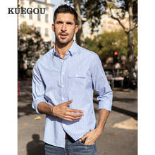 KUEGOU 100% Cotton spring Autumn Man's Shirt  Blue Long Sleeve leisure Elastic fashion Striped Shirts men top Plus size BC-20518 2024 - buy cheap