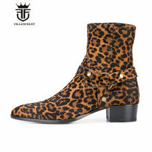 New Exclusive handmade High Top quality waytt Leopard fur genuine leather buckle strap wedge Boots 2024 - buy cheap