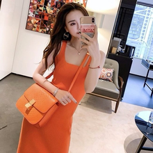 2022 Vintage Solid Slim Square Collar Sexy Tank Bodycon Knitted Midi Dress Summer Party Sleeveless Vestidos Women Dresses Y182 2024 - buy cheap