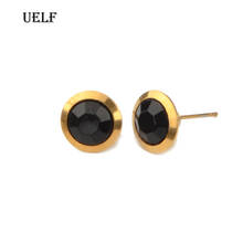 Uelf Black Stone Earrings  Zircon Stainless Steel Round Stud Earrings For Women Best Gift 2024 - buy cheap