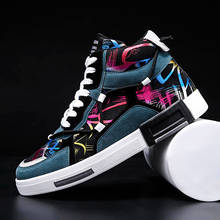 New Autumn Blue Men High Top Luxury Chunky Sneakers Comfortable Men Casual Shoes Graffiti Printed Fashion Shoes Zapatilla Hombre 2024 - buy cheap