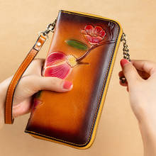 2022 New Genuine Leather Women's Wallets Ladies Card Holder Vintage Embossed Purse Luxury Designer Pure Handmade Long Clutch Bag 2024 - buy cheap