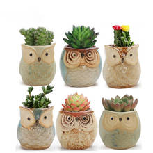 Vaso de cerâmica simples para jardim caseiro, vaso de plantas em vaso, para plantas, suculentas formato de coruja 2024 - compre barato
