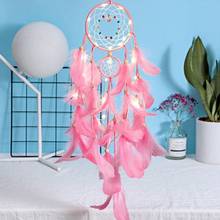 Girl Heart Dream Catcher National Feather Ornaments Lace Ribbons Feathers Wrapped Lights Dreamcatcher 2024 - buy cheap