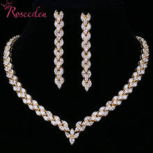 Conjunto de collar y pendientes de circonia cúbica para mujer, joyería nupcial, Color dorado y plateado, RE4180 2024 - compra barato