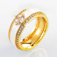 Anel de casamento com zircão embutido dourado brilhante, joias femininas, moderno, strass embutido, presente de casal 2024 - compre barato