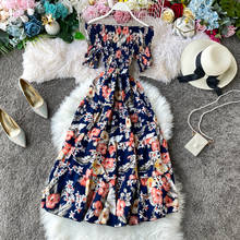Женское винтажное платье-туника с цветочным принтом, открытыми плечами 2024 - купить недорого