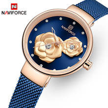 Naviforce relógio feminino de ouro rosa, relógio de pulso impermeável com malha de aço para meninas, relógios de mulheres azul e quartzo 2024 - compre barato