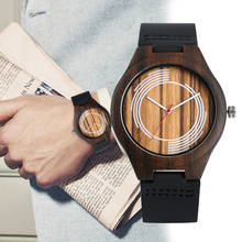 Quartz Women Watch Genuine Leather Wooden Watches Concise Black Wood Wristwatch Simple Men Timepieces Clock Relogio Feminino 2024 - buy cheap