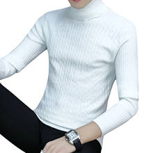 Suéter masculino com gola alta, pulôver de manga comprida cor sólida preto, branco, cinza e bege 2024 - compre barato