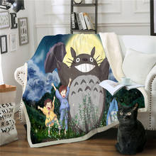 Totoro-manta em veludo para sofá, cobertor estampado em 3d, roupa de cama para viagem, cobertor em lã 2024 - compre barato
