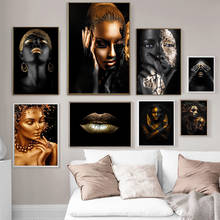 African Art Black and Gold Woman Canvas Painting Posters and Prints Wall Art Scandinavian for Living Room Home Decoration 2024 - buy cheap