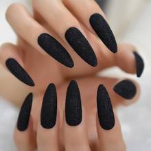 Plain Black Glitter Deco Press on False Nails Extra Long Stiletto Pointed Fake Fingersnails Free Adhesive Tapes Sticker 2024 - buy cheap