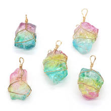 Natural Crystal Stone Pendants Irregular Colorful Crystal Copper Wire Wrapped Quartzs Stone Charm for Jewelry Making Necklace 2024 - buy cheap