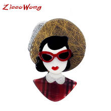 Женская акриловая брошь SexeMara, коричневая брошь в форме шляпы с красными очками, украшение на лацкан 2024 - купить недорого