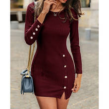 Женское сексуальное платье-свитер, зимнее платье, теплое тонкое женское платье на пуговицах с длинным рукавом, сексуальное женское платье N5 2024 - купить недорого